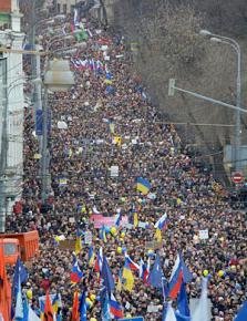 Some 50,000 people marched in Moscow against military intervention in Ukraine
