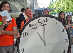 Jake Soiffer (second from left) at a Fossil Free UC demonstration outside a Regents' meeting