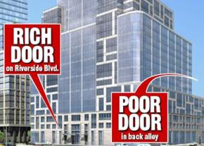New York building plan with separate doors for rich and poor