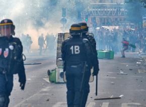 A clash on the street in France between police and Palestine solidarity protesters