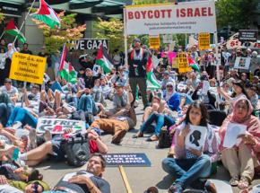 Solidarity activists hold a sit-in for justice in Palestine