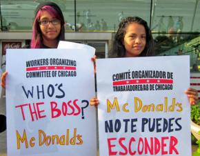 Fight for 15 protesters in Chicago celebrate the NLRB decision