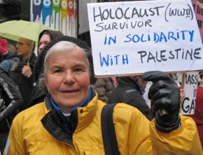A Holocaust survivor shows her support for Palestinian rights