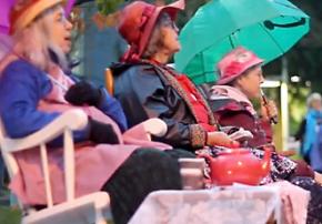 Raging Grannies camped out in front of the hearings in Olympia on crude oil trains