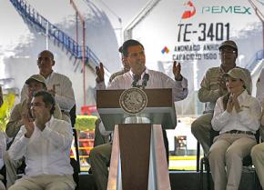Mexico's President Enrique Peña Nieto speaks at a state oil industry facility that is on the privatization block