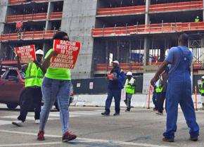 African American construction workers protest discrimination at the University of Chicago