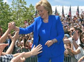 Hillary Clinton at a campaign speech on New York City's Roosevelt Island