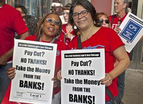 Chicago Teaches Union members rally against the school board's pay cut demand