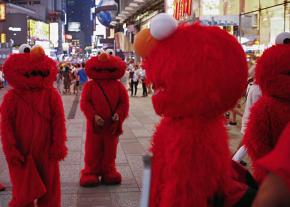 Elmos on the march in Times Square