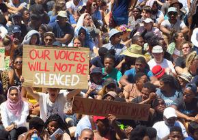 A mass rally of South African students protesting tuition fee hikes