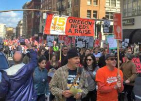 Marching for a $15 an hour minimum wage in Portland, Oregon