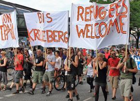 A refugee solidarity march in Hamburg, Germany