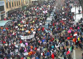 More than 15,000 immigrant rights supporters packed the streets around the Wisconsin Capitol building