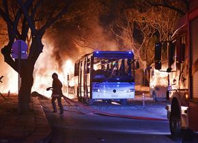 Fires rage following the car bombing in Ankara