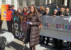 Representatives of NYC Opt Out and other education justice groups speak at a press conference