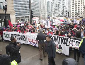 CTU members lead off a downtown march on April 1 alongside other unionists and activists