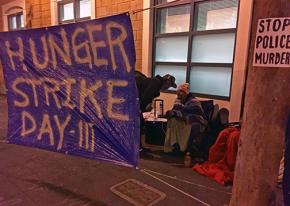 The site of a hunger strike against police violence in San Francisco's Mission District