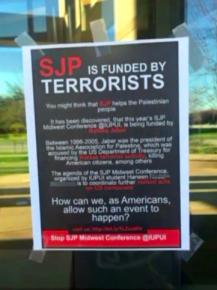 Flyers at Indiana University-Purdue University Indianapolis targeted a member of Students for Justice in Palestine