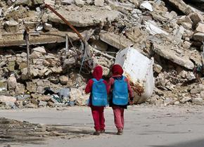 Children walking home from school in Aleppo