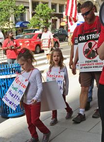 Verizon strikers and their young supporters take to picket lines in Washington, D.C.