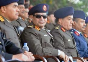 Leaders of the Egyptian regime, including President Abdul-Fattah el-Sisi (wearing sunglasses)