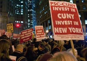 Members of the PSC at CUNY protest education budget cuts