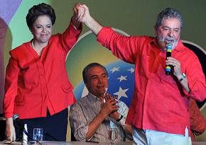 Dilma Rousseff and Luiz Inácio Lula da Silva at a Workers' Party convention