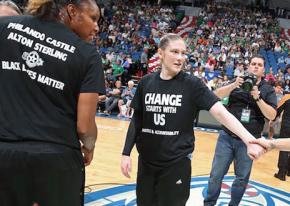 Players from the Minnesota Lynx warmed up in Black Lives Matter shirts