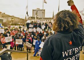 Fight for 15 activists demonstrate for a living wage in Milwaukee