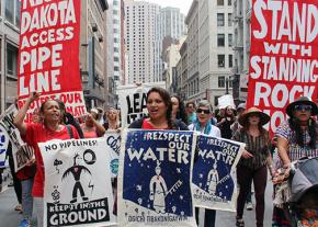 Opponents of the Dakota Access Pipeline march through downtown San Francisco