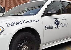 A public safety vehicle at DePaul University in Chicago