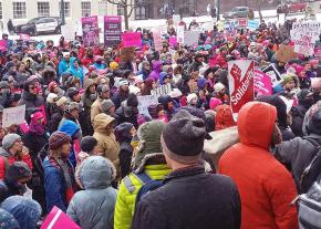 Supporters of Planned Parenthood rally at City Hall in Portland, Maine
