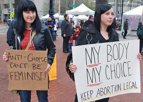 Abortion rights activists in San Francisco protest the protect the right to choose