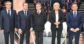 France's leading presidential candidates, from left: François Fillon, Emmanuel Macron, Jean-Luc Mélenchon, Marine Le Pen and Benoît Hamon