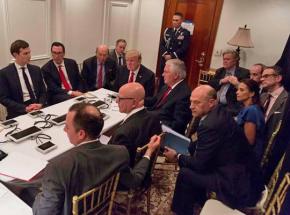 Donald Trump meets with his national security team after ordering missile strikes in Syria
