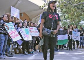 Students at Cal State Fullerton rally against the right