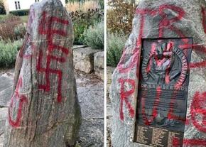 A memorial to the Abraham Lincoln Brigade defaced in Madison