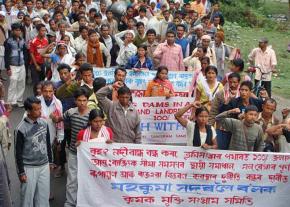 Farmers march to stop the construction of the Ranganadi River Dam in Assam, India