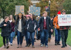 Graduate students and their supporters on the march at Ohio State
