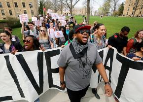 Students march against racism at the University of Wisconsin in Madison