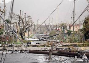 Fallen power lines and debris on the streets of Humacao in Puerto Rico