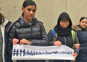 High school students protest police harassment at the Bayard Rustin Educational Complex in New York City