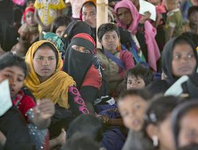 Refugees await relief aid at the Balukhali Rohingya Refugee Camp in Bangladesh