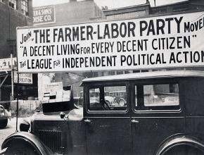 A recruiting banner for the Minnesota Farmer-Labor Party
