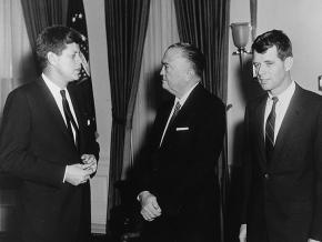 Robert F. Kennedy (right) meets with his brother John F. Kennedy and FBI Director J. Edgar Hoover in the Oval Office