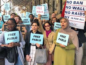 Supporters rally against the detention of Pablo Villavicencio in New York City