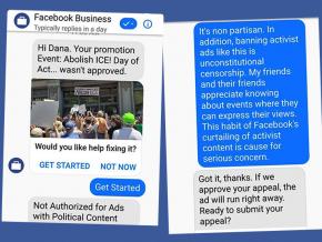 A chat with "Facebook Business" about banned ads