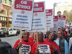 Striking hotel workers on the picket line in Oakland