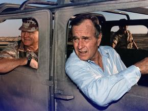 George H.W. Bush (right) and Gen. Norman Schwarzkopf in Saudi Arabia during the Gulf War